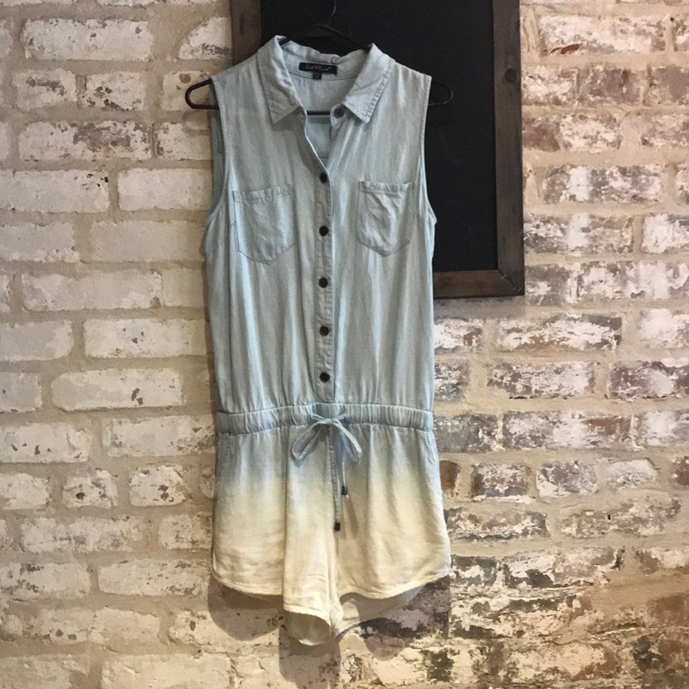 Velvet heart denim romper